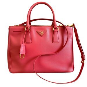 Prada Galleria Saffiano Leather Tote 2 Way Bag With COA Pink Strap Removable